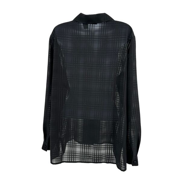 Liz Baker Sheer Shirt WMNS 14 Black Textured Grid Long Sleeve Button Up Bouse - Picture 8 of 10